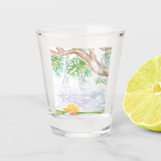 Geschoten glas lage land waterverf