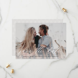 Geschreven Bewaar de datum fotokaart wit Save The Date