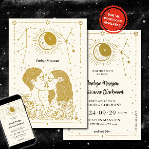 Geschreven bij Stars Lesbian Wedding Invitation Kaart