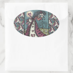 GESCHREVEN WEEPENDE VALENTIJN, GOTHIC VOOR METERE  OVALE STICKER