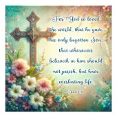 Geschrift Verse Johannes 3:16 Bloemen Cross Pasen Foto Afdruk (Voorkant)
