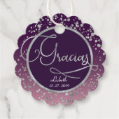 Geschulpte Cirkel Gracias Nota, Zilver Dank u Bedankjes Labels (Voorkant)