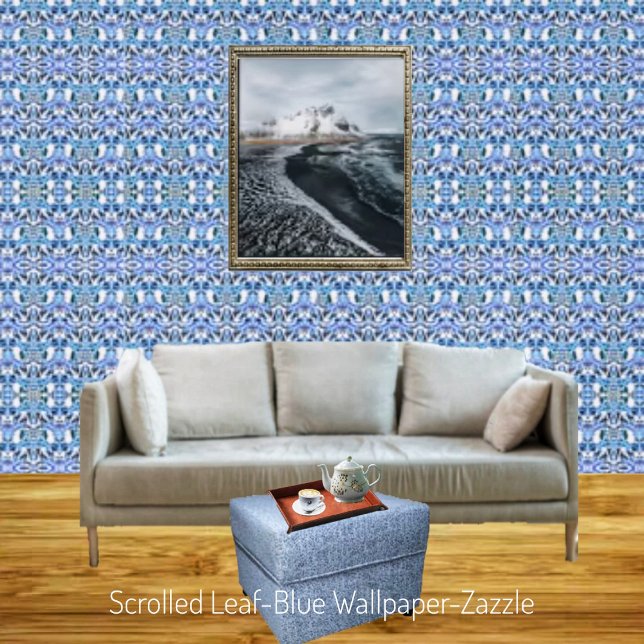 Gescrolleerd blad-blauw behang (Creator heeft geüpload)