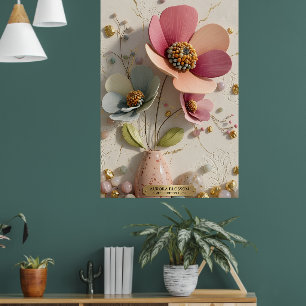 Gesculpteerde keramische en gouden blad bloemrelië poster