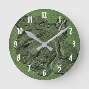 Gesculptuurde Roos In Groene Bloem Kunst Ronde Klok