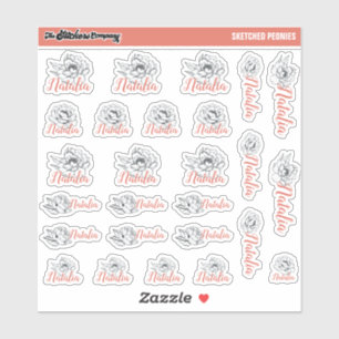 Geselecteerde pioenrozen Aangepaste naamlabels S Sticker