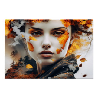 Gesicht des Herbstes – Surreale Schönheit in Orang Perfect Poster