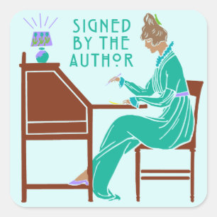 Gesigneerd door de auteur boek Signing Lady in Bla Vierkante Sticker