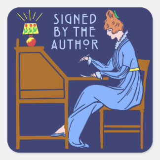 Gesigneerd door de auteur boek Signing Lady in Blu Vierkante Sticker