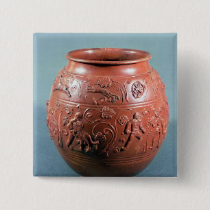 Gesigneerde pot uit Lezoux, Puy-de-Dome Vierkante Button 5,1 Cm