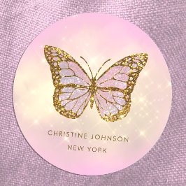 gesimuleerde glittervlinder ronde sticker