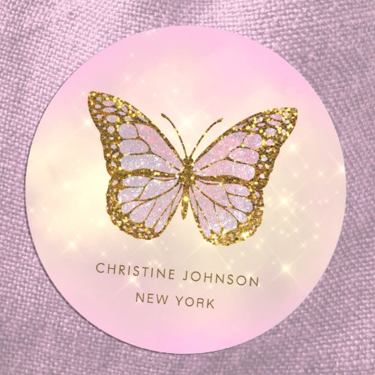 gesimuleerde glittervlinder ronde sticker