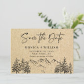 Gesimuleerde Kraft Paper Hand Drawn Mountain Weddi Save The Date (Staand voorkant)
