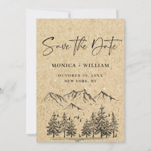 Gesimuleerde Kraft Paper Hand Drawn Mountain Weddi Save The Date