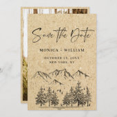 Gesimuleerde Kraft Paper Hand Drawn Mountain Weddi Save The Date (Voorkant / Achterkant)