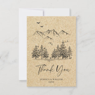 Gesimuleerde Kraft Paper Hand Drawn Mountains Wedu Bedankkaart