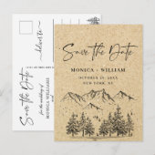 Gesimuleerde Kraft Paper Mountain Save the Date Briefkaart (Voorkant / Achterkant)