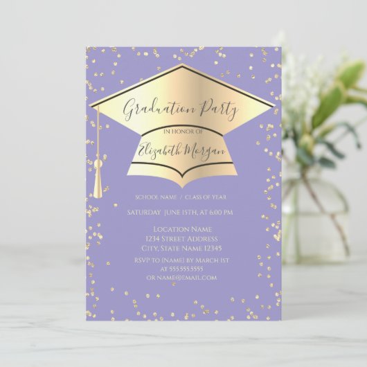 Geslaagd Cap, Diamonds Paarse Afstuderen Kaart (Staand voorkant)