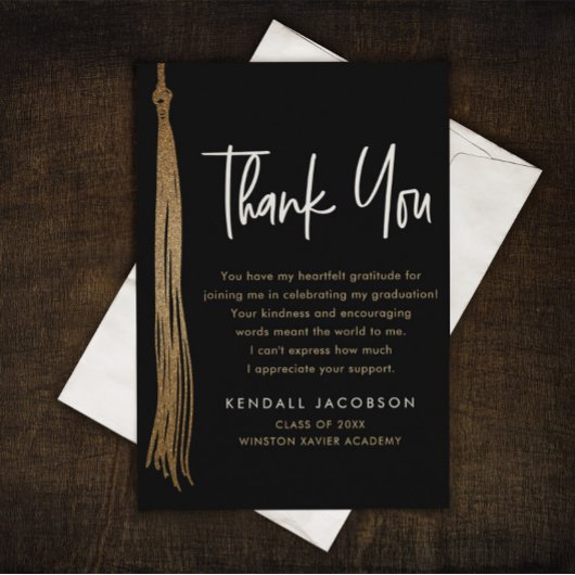 Geslaagd Cap Tassel Goud Zwart Modern Bedankkaart