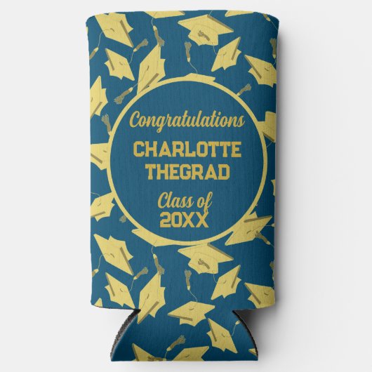 Geslaagd Caps Party Gefeliciteerd Blue & Gold (Voorkant)