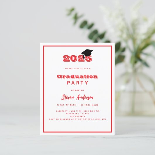 Geslaagd Feest rood wit 2025 uitnodiging (Staand voorkant)