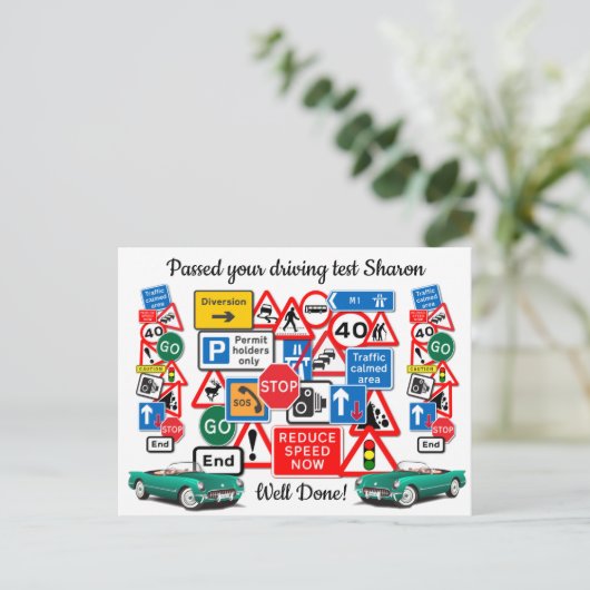 Geslaagd voor je rijexamen ~ Gefeliciteerd! Briefkaart (Staand voorkant)