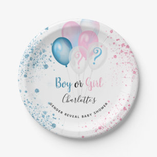 Geslacht laat baby shower blauwe roze glitter zien papieren bordje