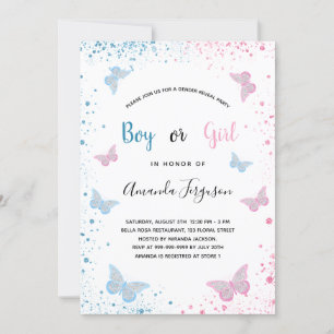 Geslacht laat baby shower vlinders blauw roze zien kaart