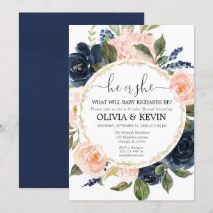 Geslacht laat roze blauwe florale waterverven zien kaart