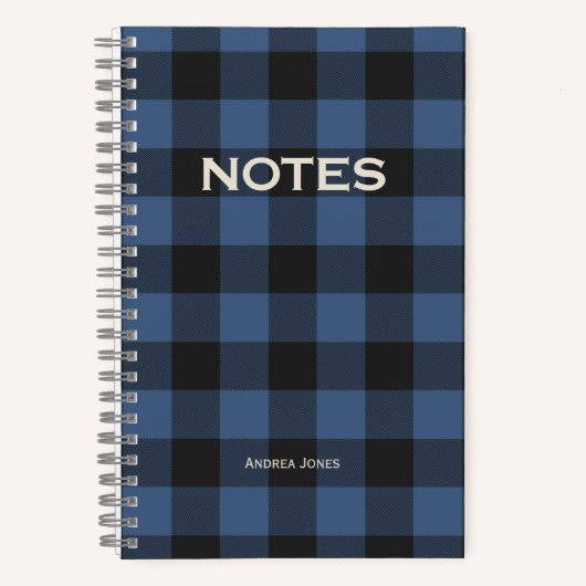 Geslacht Neutraal Blauw Buffel Check monogrammed n Notitieboek (Voorkant)