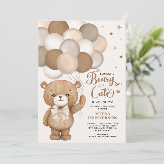 Geslacht Neutrale Beary Cute Teddy Bear Baby showe Kaart (Staand voorkant)