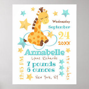 Geslacht Neutrale Cute Giraffe Stars Baby Birth St Poster