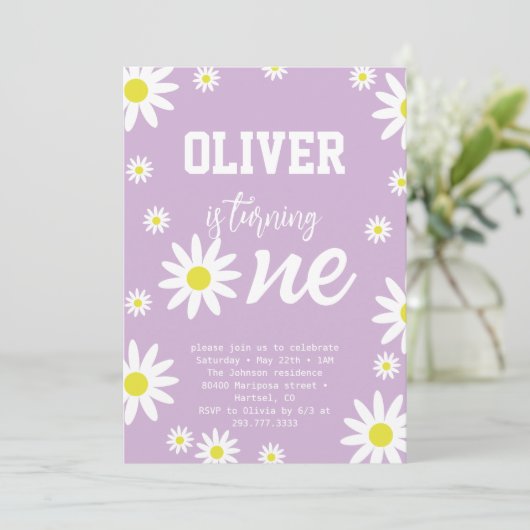 Geslacht Neutrale Daisy 1e verjaardag Boho White Kaart (Staand voorkant)