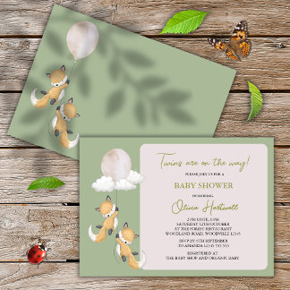 Geslacht Neutrale Tweeling Vos Bos Baby Shower * Kaart