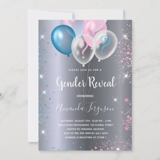 Geslacht onthullen baby shower meisje zilver kaart (Voorkant)