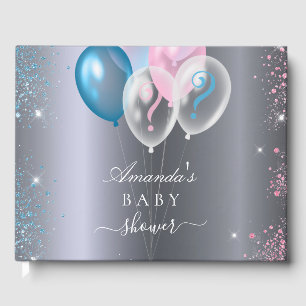 Geslacht onthullen baby shower partij zilverblauw gastenboek
