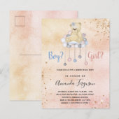 Geslacht onthullen baby shower tedy beer girl uitnodiging briefkaart (Voorkant / Achterkant)