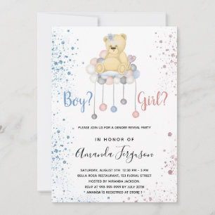 Geslacht onthullen baby shower tedy blauwe roze kaart