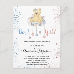 Geslacht onthullen baby shower tedy blauwe roze uitnodiging briefkaart