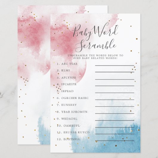 Geslacht onthullen Baby Word Scramble Game van Wat (Voorkant / Achterkant)