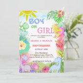 Geslacht onthullen Dino Floral Glitter Kaart (Staand voorkant)