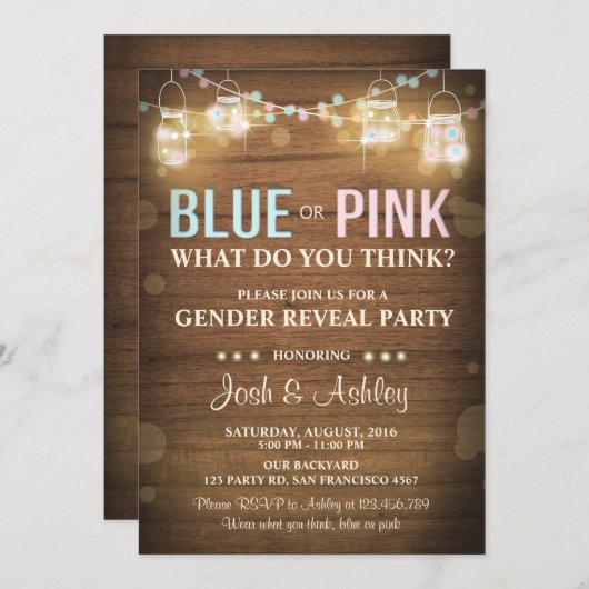 Geslacht onthullen feestuitnodiging Rustieke houte Kaart (Voorkant / Achterkant)