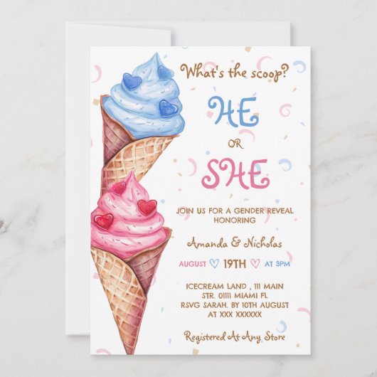 Geslacht onthullen hij of zij ijs kaart (Voorkant)