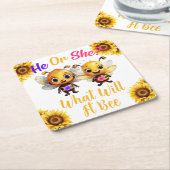 Geslacht onthullen hij of zij wat het zal zijn vierkante kartonnen onderzetter (Schuin)