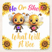 Geslacht onthullen hij of zij wat het zal zijn vierkante kartonnen onderzetter (Voorkant)