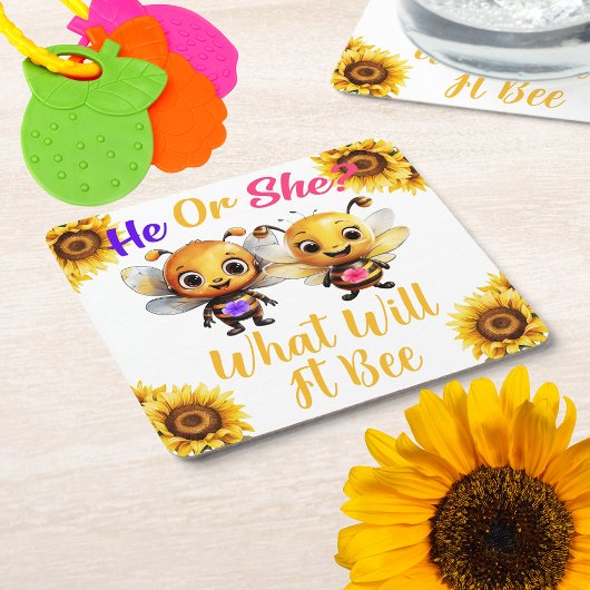 Geslacht onthullen hij of zij wat het zal zijn vierkante kartonnen onderzetter