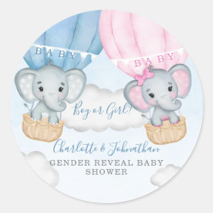 Geslacht onthullen olifantenballon Baby shower Ronde Sticker