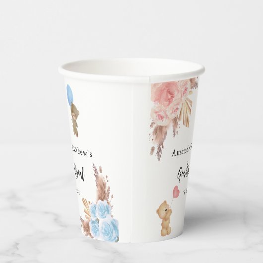 Geslacht onthullen partij pampas teddy beer jongen papieren bekers (Rechts)