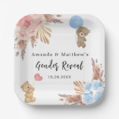 Geslacht onthullen partij pampas teddy beer jongen papieren bordje (Voorkant)