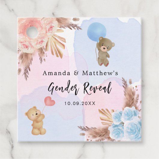 Geslacht onthullen partij pampa's teddybeer roze b bedankjes labels (Voorkant)